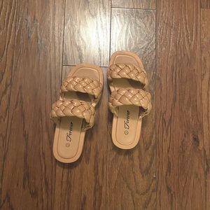 Tan braided slip on platform sandals - brand new
